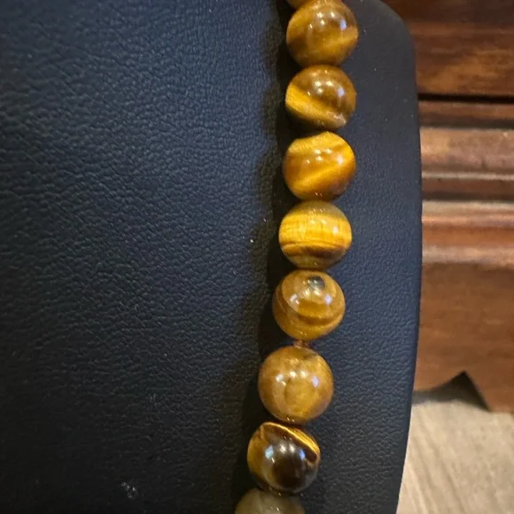 Genuine tigers eye natural gemstone 925 silver clasp necklace - Picture 2 of 5